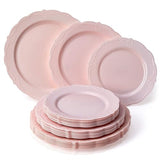 Vintage Collection Set of Blush Dinner, Salad & Dessert Plates - High Quality Embossed Rim Design Disposable Dinnerware - Great for Formal Dinners