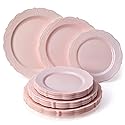 Vintage Collection Set of Blush Dinner, Salad & Dessert Plates - High Quality Embossed Rim Design Disposable Dinnerware - Great for Formal Dinners