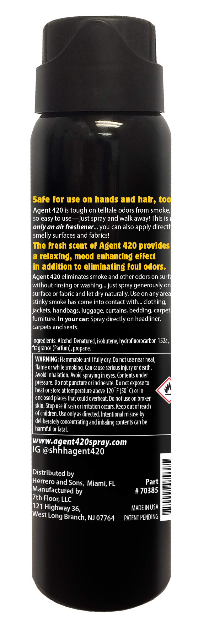 Agent 420 Cannabis & Cigarette Odor Eliminator Aerosol Spray, Freedom, 3.5 oz - Tea Tree Oil Breaks Down Smoke at the Molecular Level