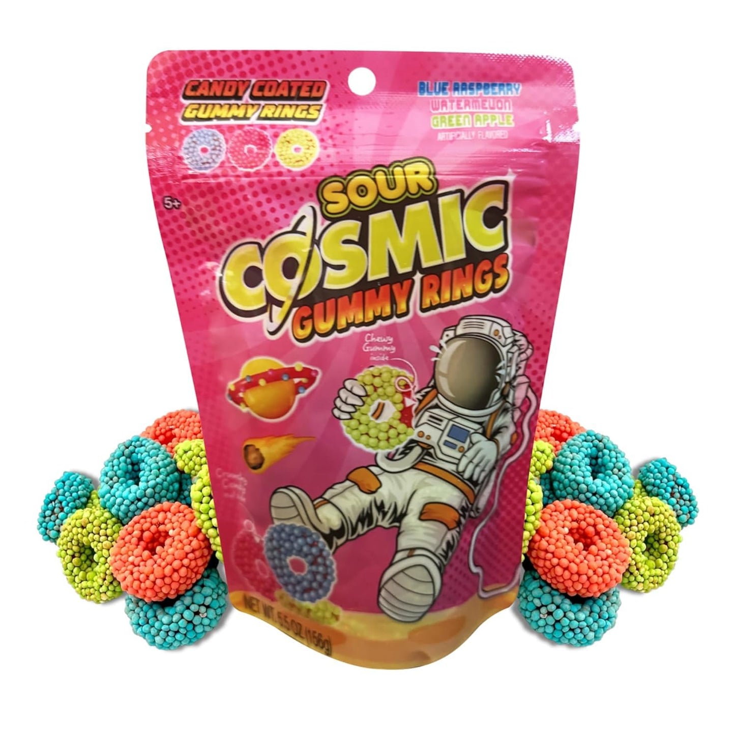 Cosmic Sour Gummy Ring Candies (Pack of 8) - Bold Fruity Flavors with Chewy Sour Sugar Coating - Perfect for Parties, Events, and Candy Buffets