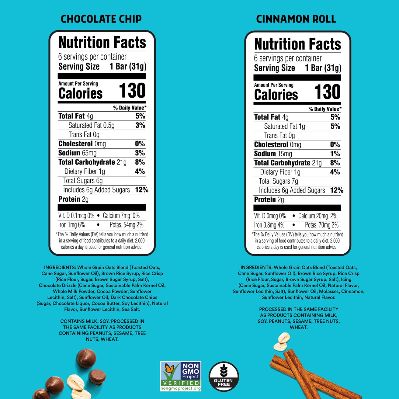 JUNKLESS Chewy Granola Bars Twin Pack - Chocolate Chip & Cinnamon Roll (12 Bars)-Less Sugar, Non-GMO, Gluten-Free, Wholesome Snack Bars for Kids