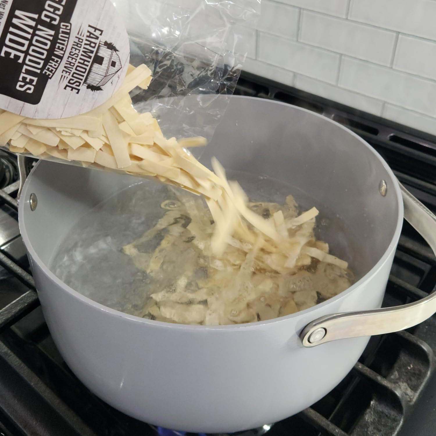 Gluten Free Wide Egg Noodles - Farmhouse Preserve Double Egg Yolk Amish Noodles, Chicken Noodle Soup, Stroganoff, Casseroles, Sheet-Cut, Rice Flour