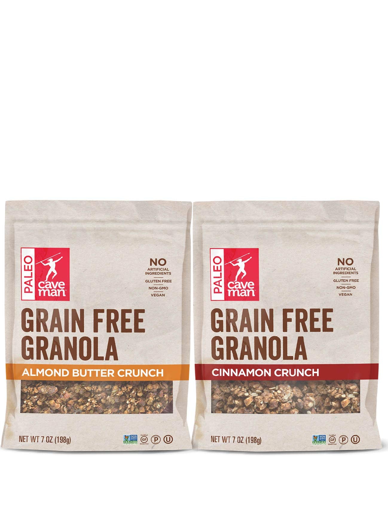 Caveman Foods Grain Free Granola Crunch Variety Pack, Almond Butter & Cinnamon Crunch, 2 Count