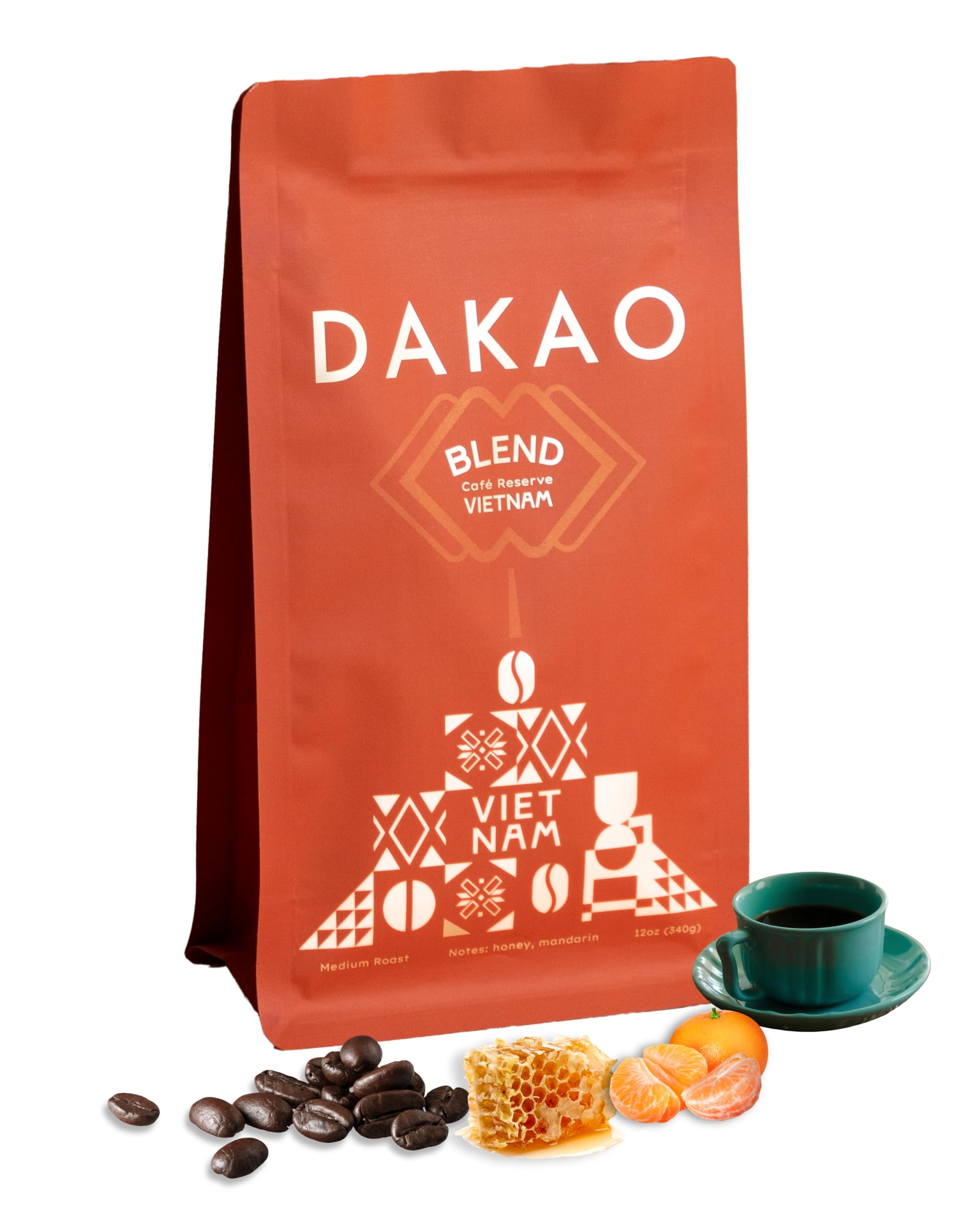 DAKAO COFFEE - Café Reserve Blend - Arabica Robusta Excelsa, Rare Vietnamese Coffee, Medium Roast, Whole Bean 12oz
