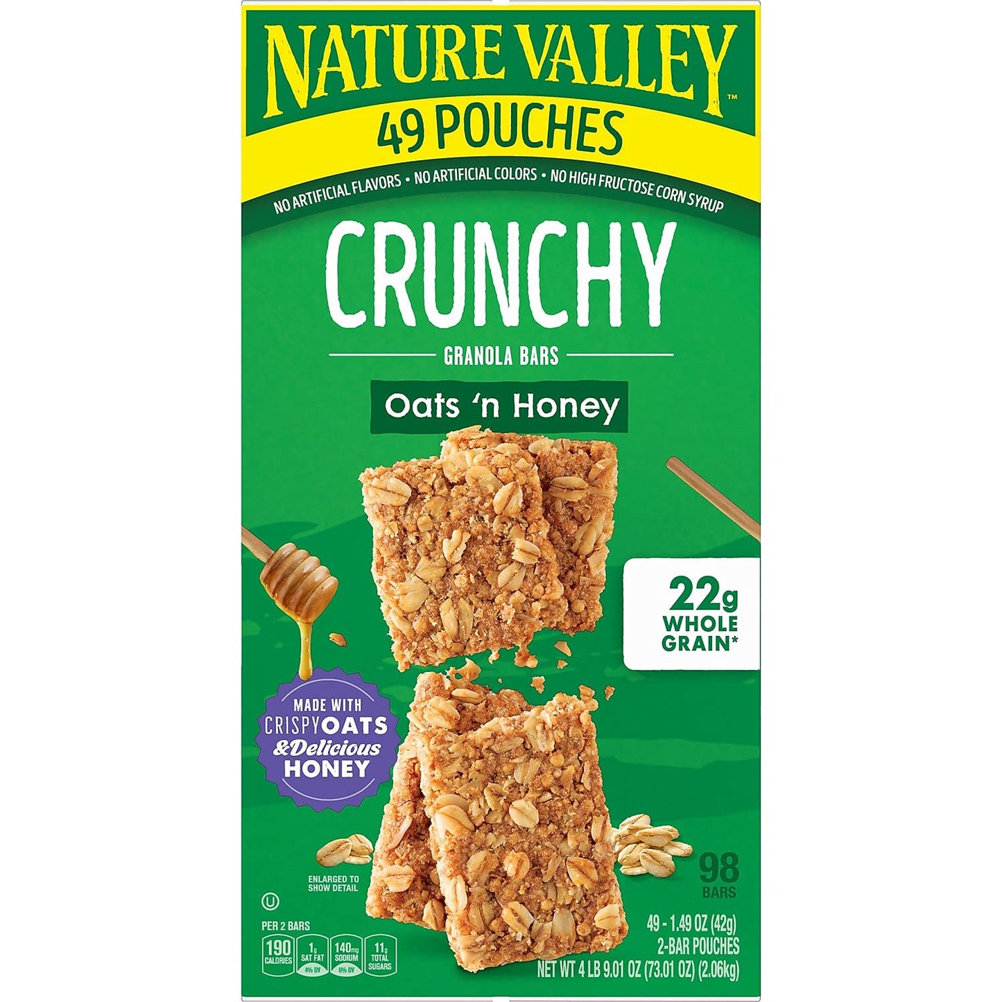 Nature Valley Crunchy Granola Bars Oats 'N Honey 15 Two Bar Pouches (30 Bars) - 1.5 Oz. Each - Small Storage Space Friendly