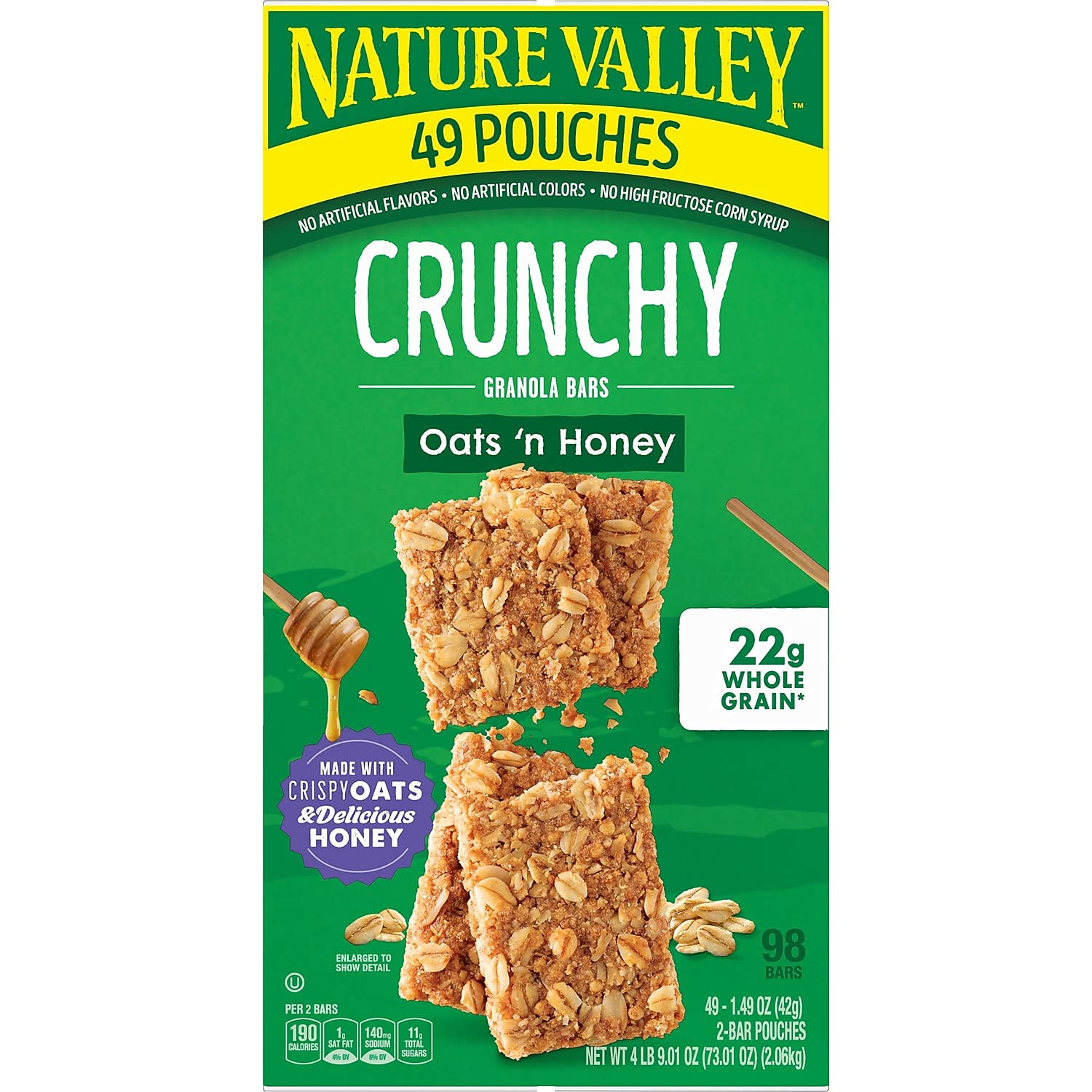 Nature Valley Crunchy Granola Bars Oats 'N Honey 15 Two Bar Pouches (30 Bars) - 1.5 Oz. Each - Small Storage Space Friendly