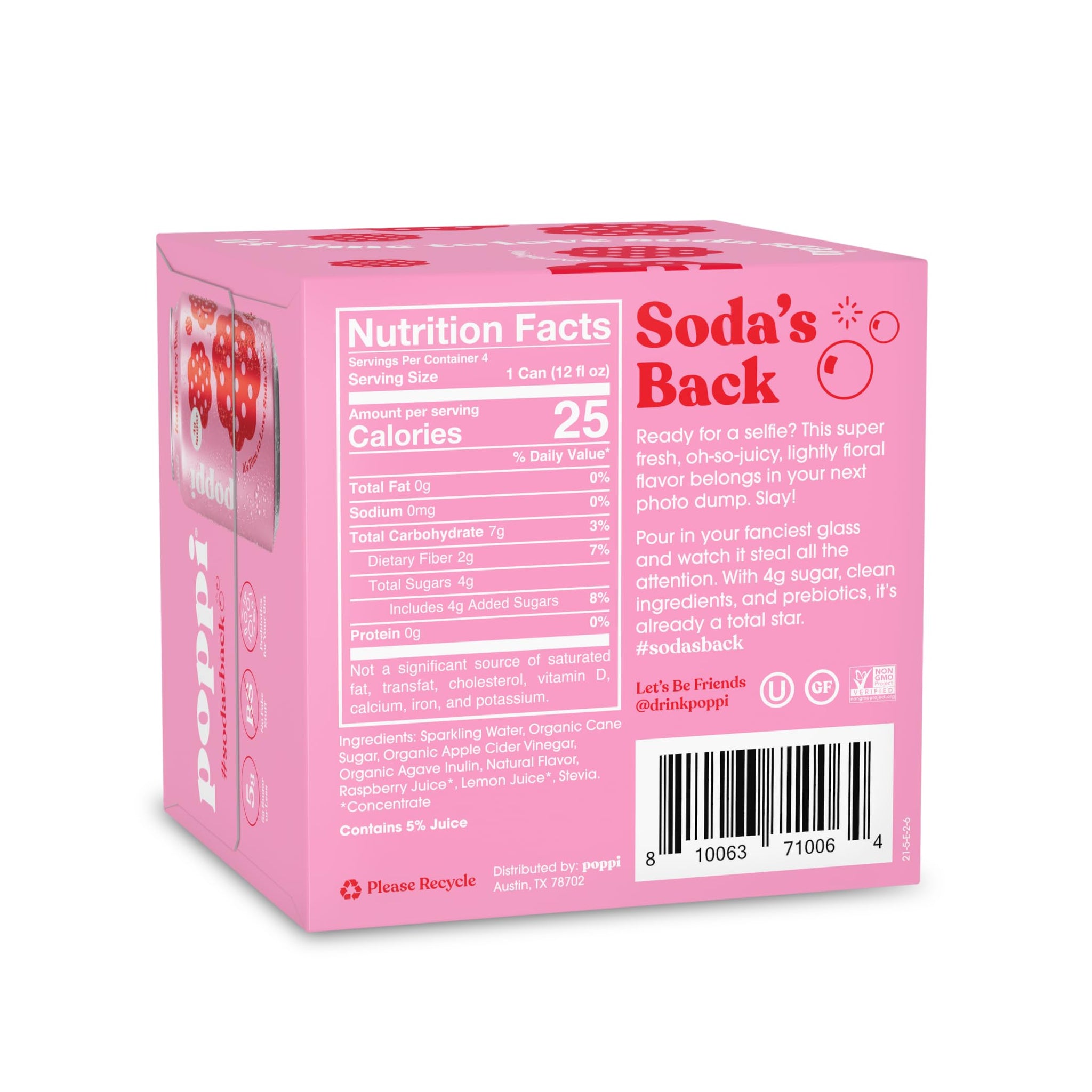 Poppi Raspberry Rose Prebiotic Soda 4PK, 12 FZ