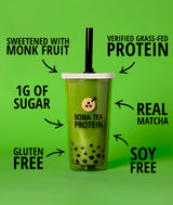 Boba Tea Protein Matcha Latte | 25g Grass-Fed Whey Protein Isolate Powder | Gluten-Free & Soy-Free Bubble Tea Protein Drink | Real Ingredients