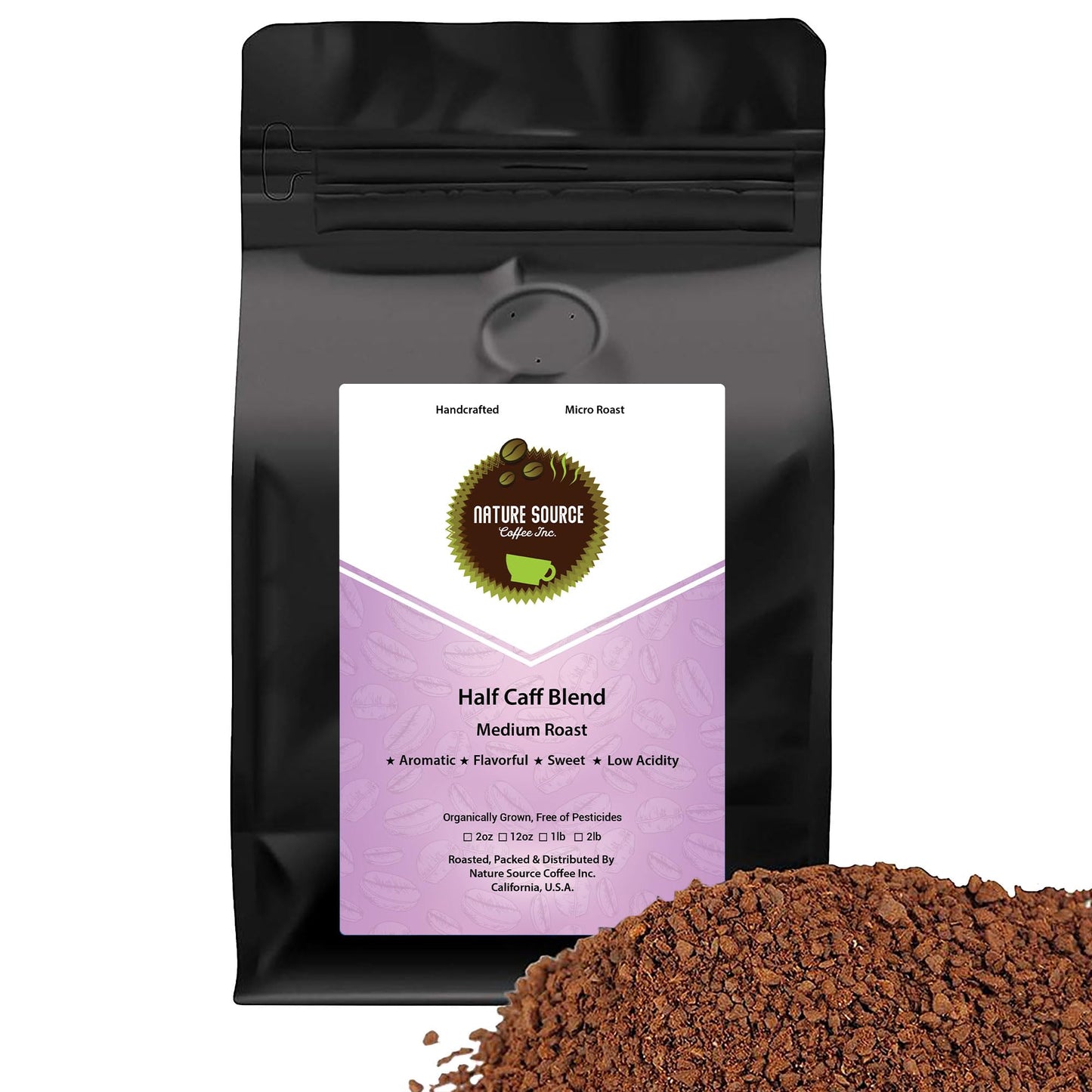Half Caff Blend Swiss Water | Organic | 100% Arabica | Medium Roast | California Fresh Roasted (Ground 2lb)