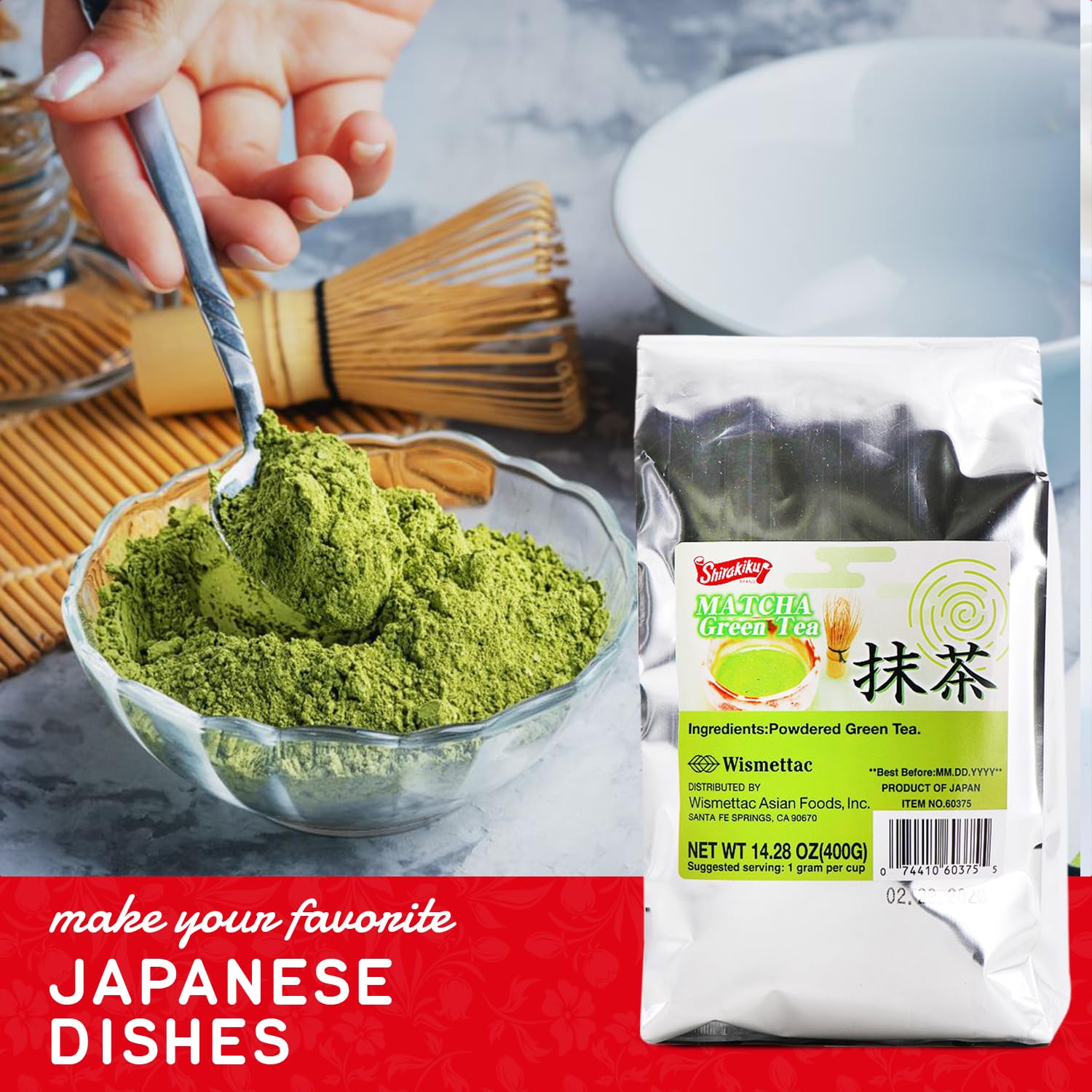 SHIRAKIKU Matcha Green Tea Powder | Authentic Japanese Matcha for Traditional Teas | Prefect for Asain Lattes, Smoothies, Baked Goods | 14.28 OZ Pack