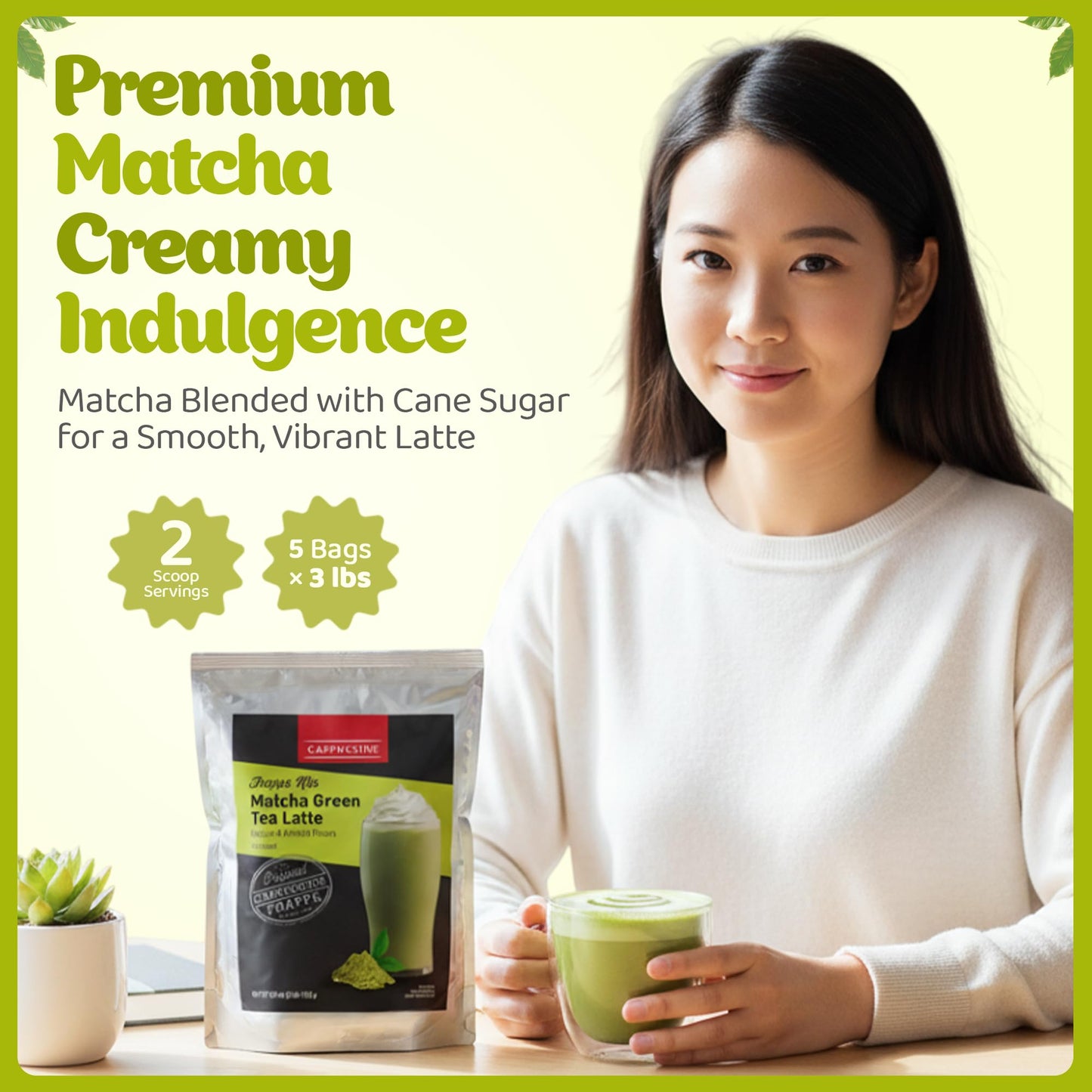 Cappuccine Matcha Green Tea Latte Frappe Mix, 3 Pounds Makes 36 Servings