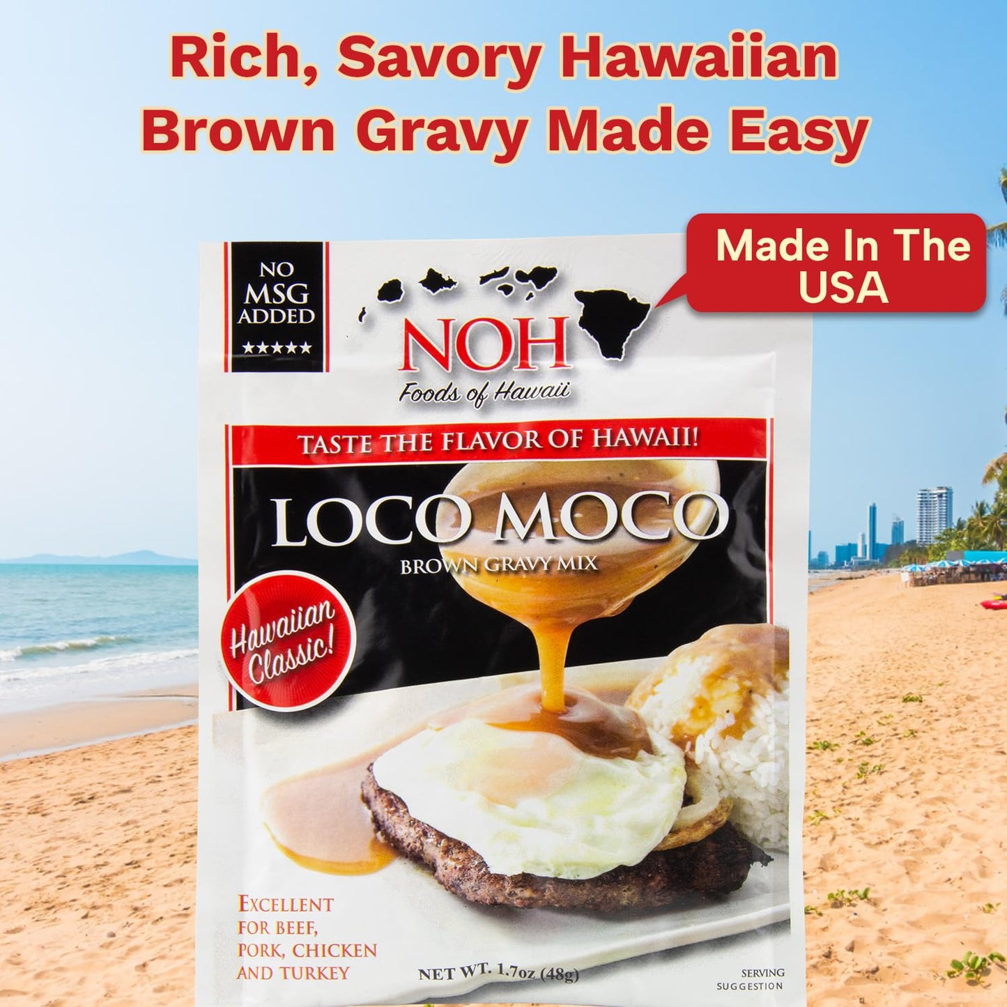 NOH Hawaiian Loco Moco Brown Gravy Mix, 1.7 oz Packet (Pack of 3) - Rich & Savory Hawaiian Brown Gravy Powder Mix, Ideal for Ground Beef Patties