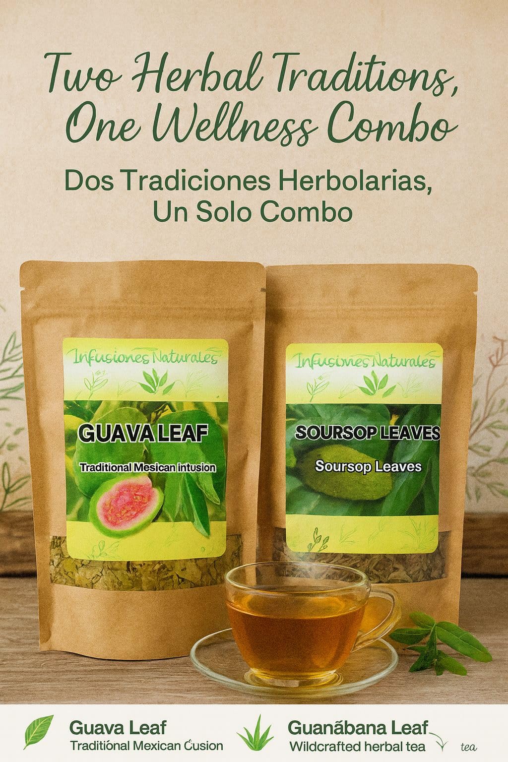 BexpertsUSA - Guayaba(Guava) Leaf Tea (4 oz) + Guanábana (Soursop) Leaves Tea (4 oz) - Wildcrafted Loose Leaf Herbal, Viral Combo - 100% Natural