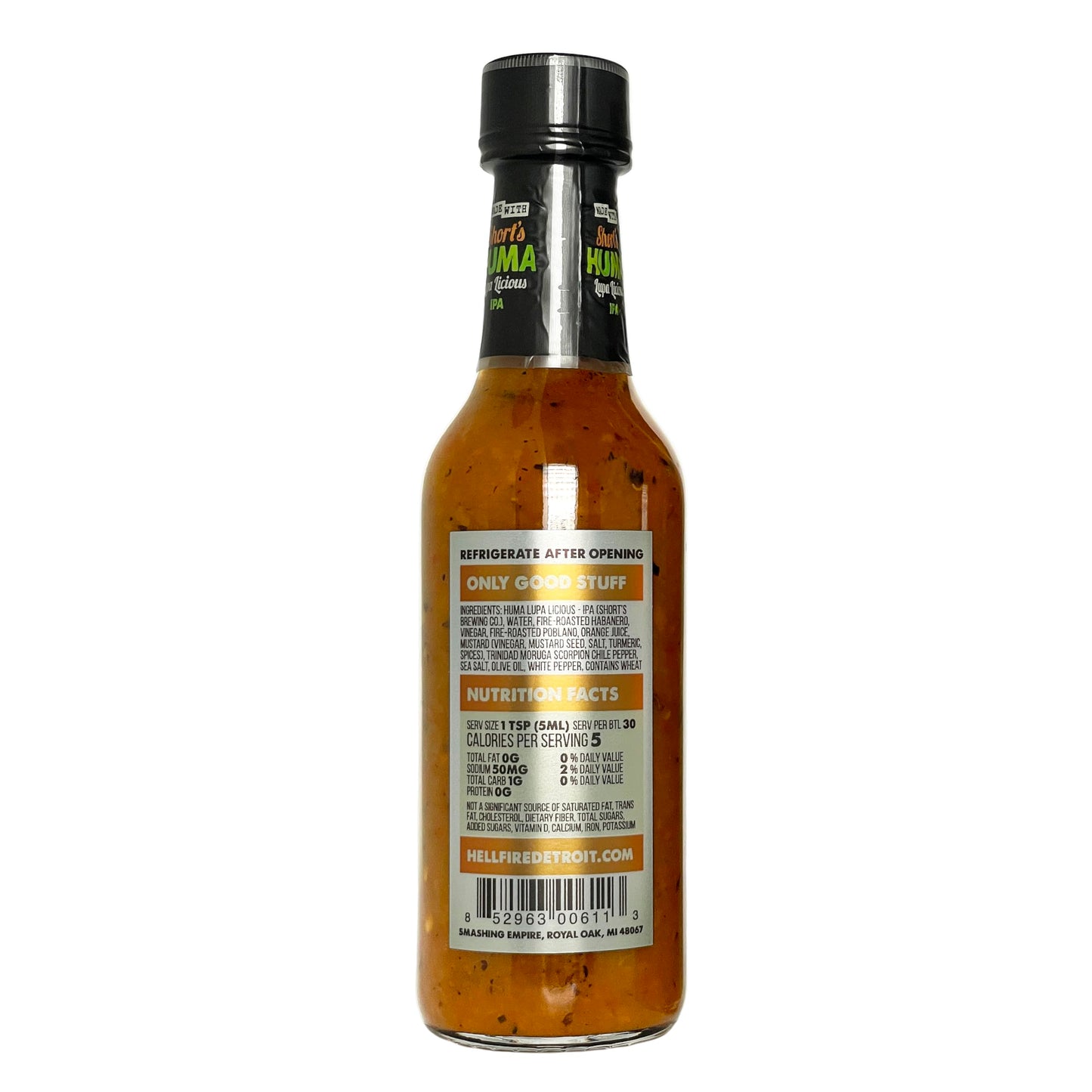 Hell Fire Detroit Beer Habanero Scorpion Hot Sauce (Extra hot), Crafted with Fresh, Fire-Roasted Habanero and Trinidad Scorpion Chile Peppers