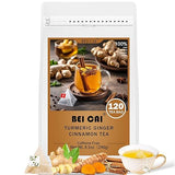 BEICAI 240g/120-Count Premium Turmeric Ginger Cinnamon Tea Bags | 100% Natural, Triangular Corn Fiber for Full-Bodied Brew | Supports Digestive
