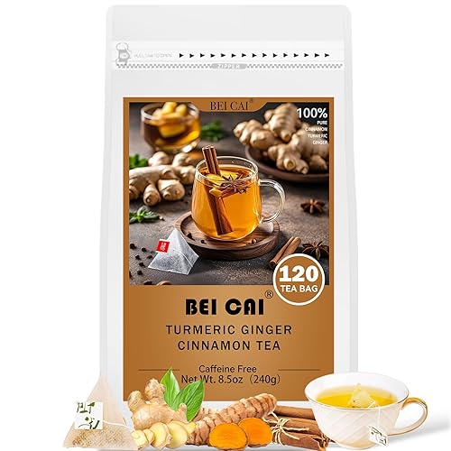 BEICAI 240g/120-Count Premium Turmeric Ginger Cinnamon Tea Bags | 100% Natural, Triangular Corn Fiber for Full-Bodied Brew | Supports Digestive