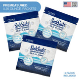 SinkSuds Laundry Detergent Travel Size Liquid Soap TSA Compliant Safe for All Fabrics 6 Packets & 1 Sink Stopper