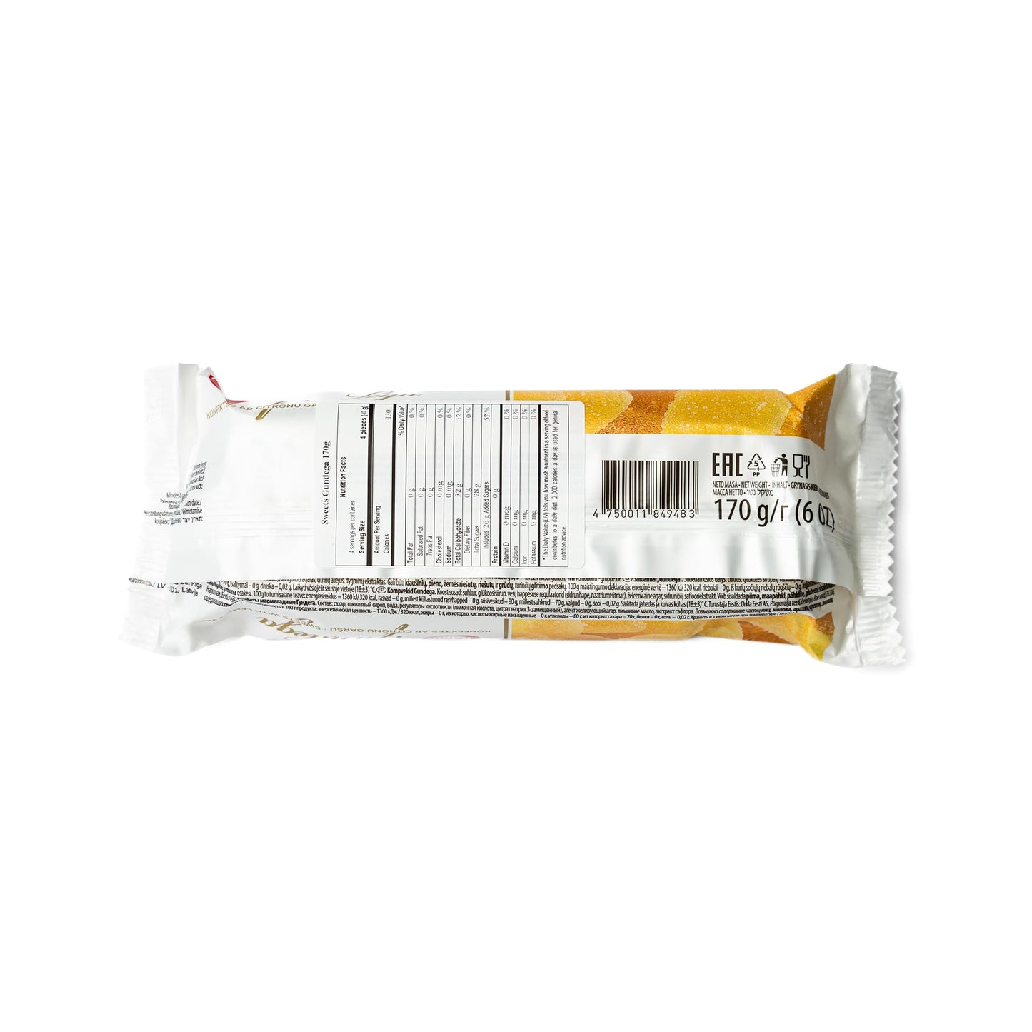 Laima Lemon Agar Jelly Slices, 170 g Package (Pack of 5), Gundega (Buttercup)