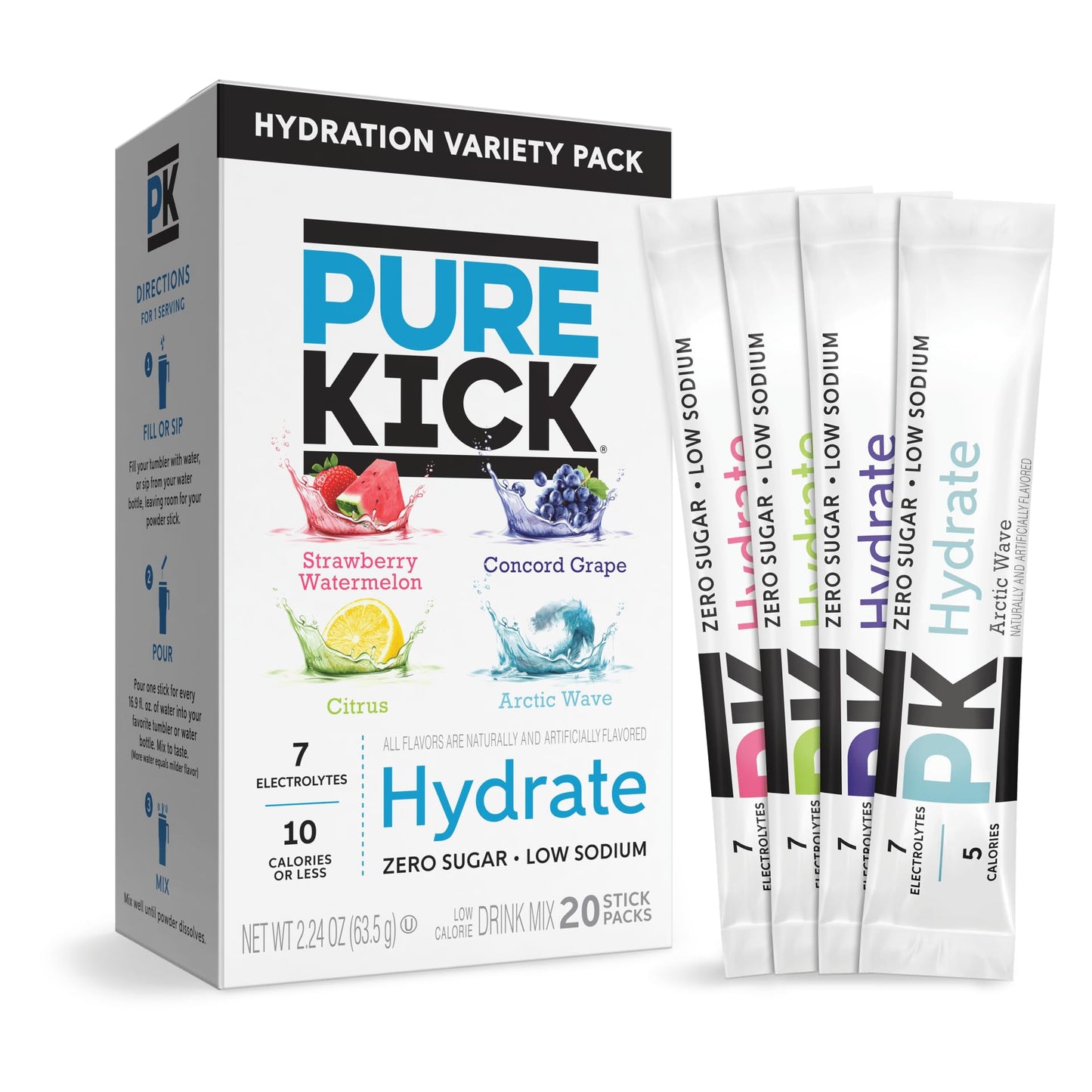 Pure Kick Hydration Drink Sticks - Hydration Variety Pack 20ct