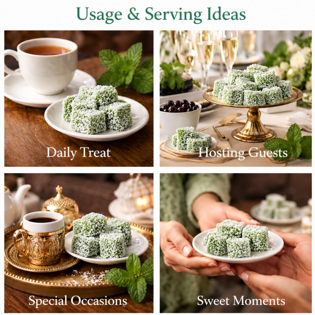 Turkish Delight Mint Flavor 450g (~1lb) - Traditional Lokum Candy with Refreshing Mint Taste - Soft Chewy Gourmet Dessert - No Additives - Made