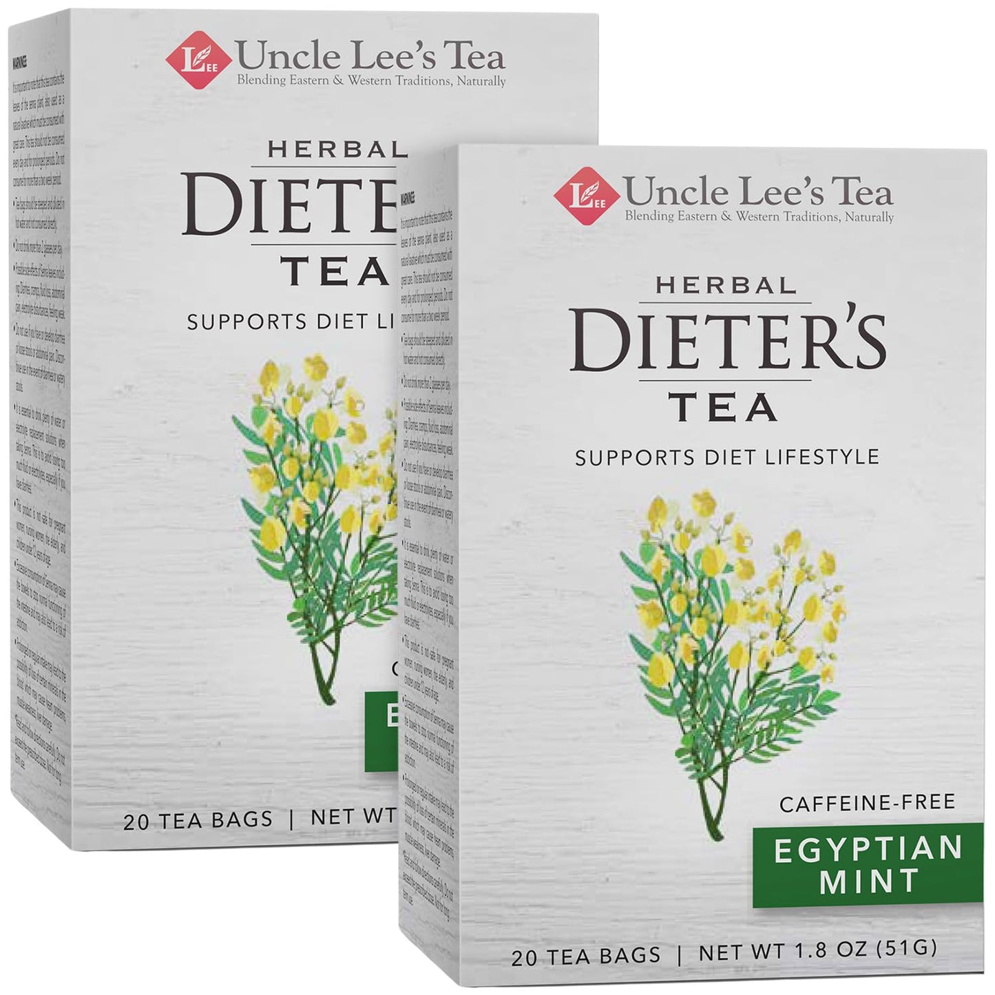 Uncle Lee’s Herbal Dieter’s Tea, Egyptian Mint - Senna Tea with Dandelion Root, Mint & Orange Peel, Natural Laxative, Caffeine-Free Tea Bags, 20 Count