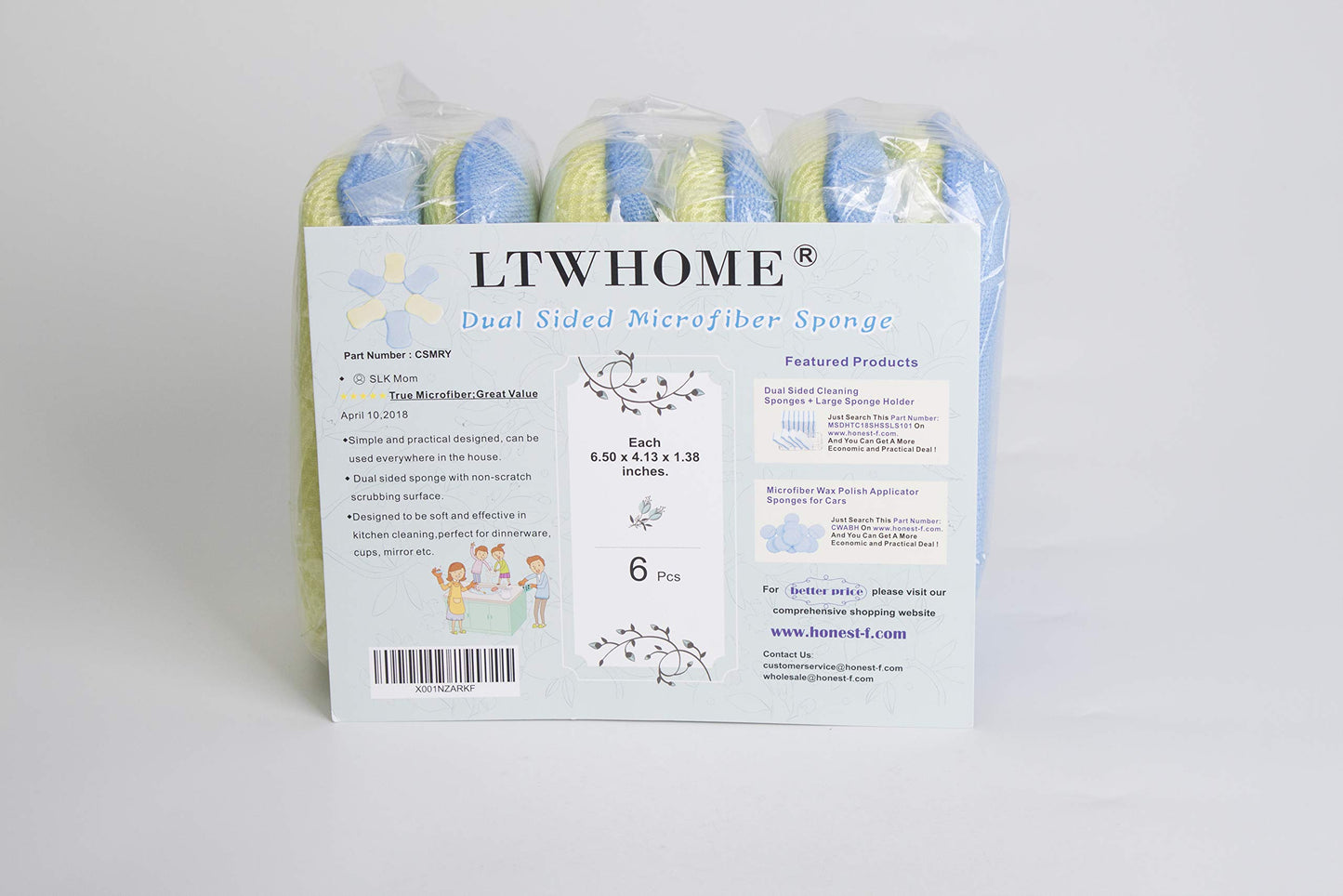 LTWHOME Dual Sided Microfiber 2 in 1 Washing Up Pad Scrubbers and Sponges (Pack of 6)