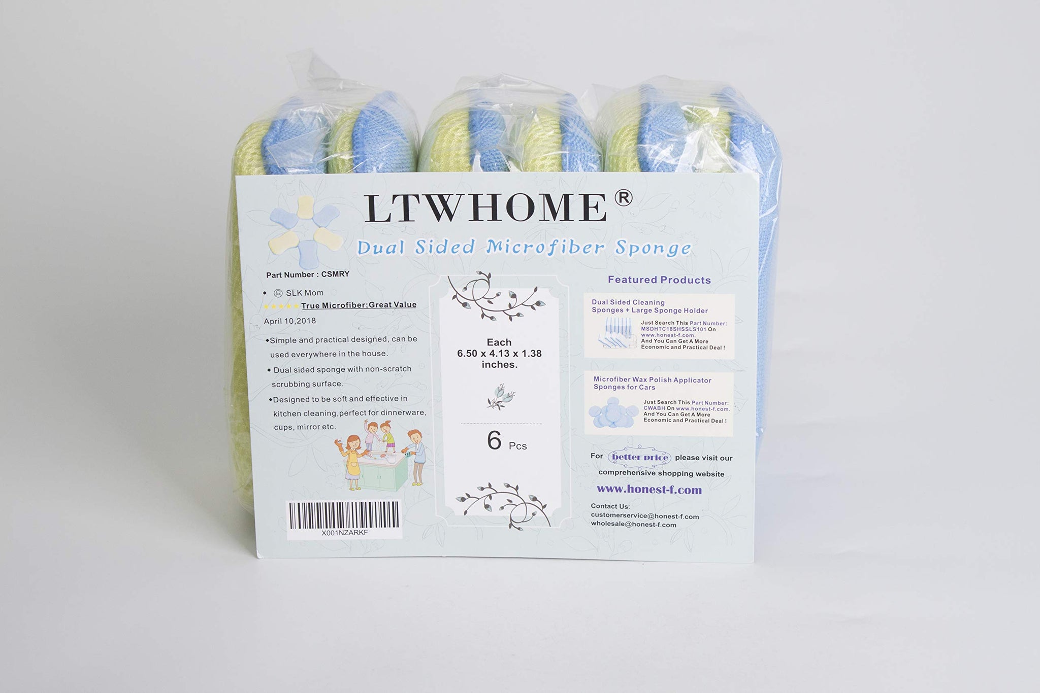 LTWHOME Dual Sided Microfiber 2 in 1 Washing Up Pad Scrubbers and Sponges (Pack of 6)