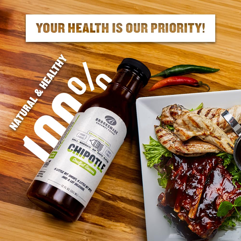 Brooksmade Gourmet Foods Soulful Sauces, Chipotle BBQ Sauce & Marinade, Gluten Free, No High Fructose Corn Syrup, 12 oz
