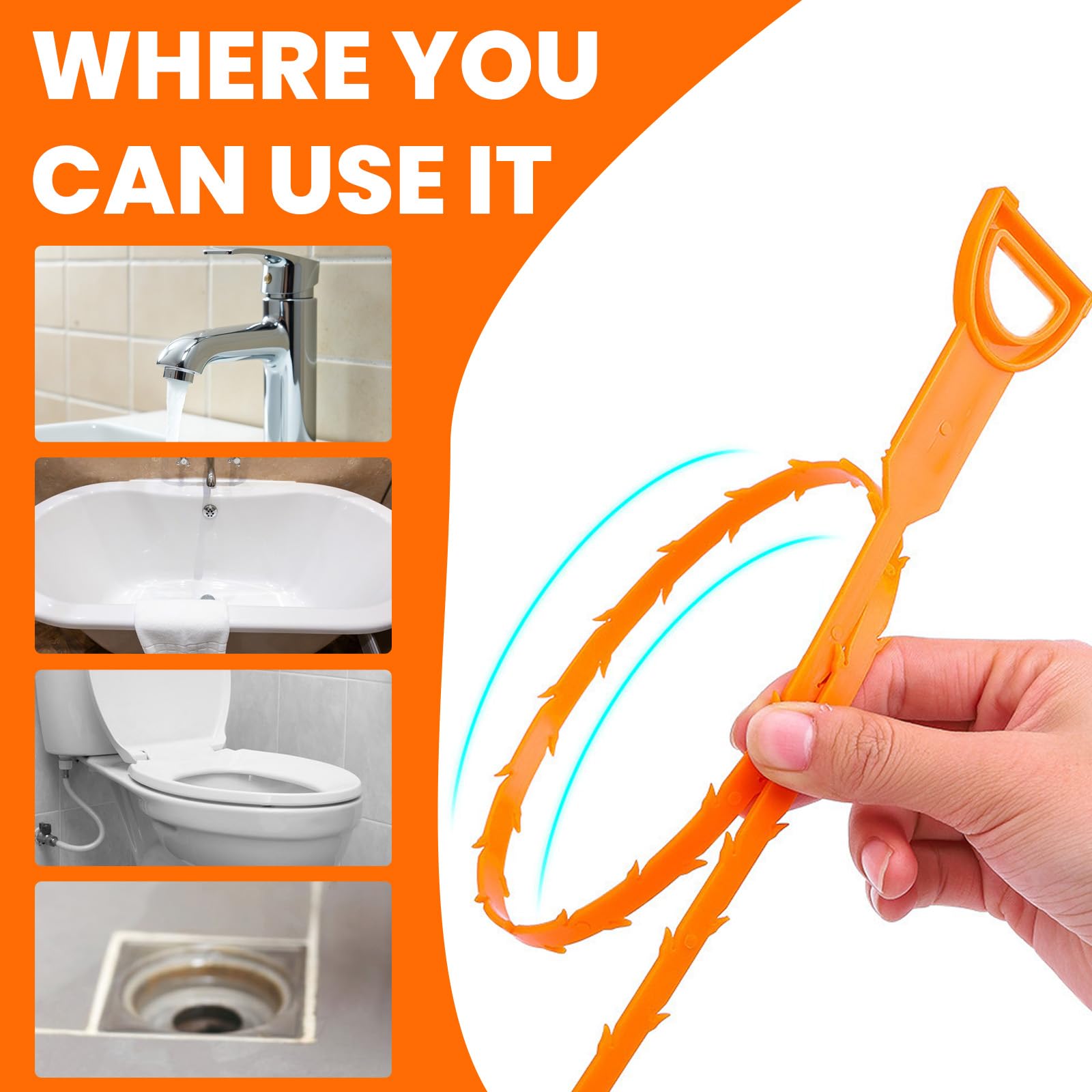 shuielai Drain Snake Clog Remover 4 Pack 20 Inch, Flexible Hair Drain Cleaner, Non-Slip Grip for Sink Shower Tub Toilet Kitchen Bathroom Clog Remover