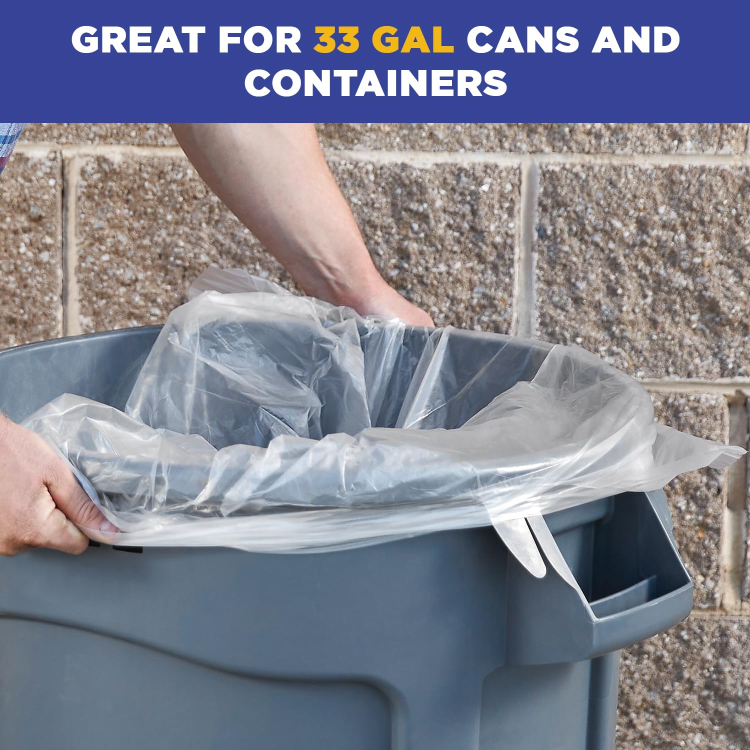 PLASTIC PRINCE (100 Pack) 30-33 Gallon Trash Bags, 1.5 Mil, Heavy Duty, Fits Round and Square 30-33 gal Trash Cans, 33" x 39" Garbage Trash Can Liners