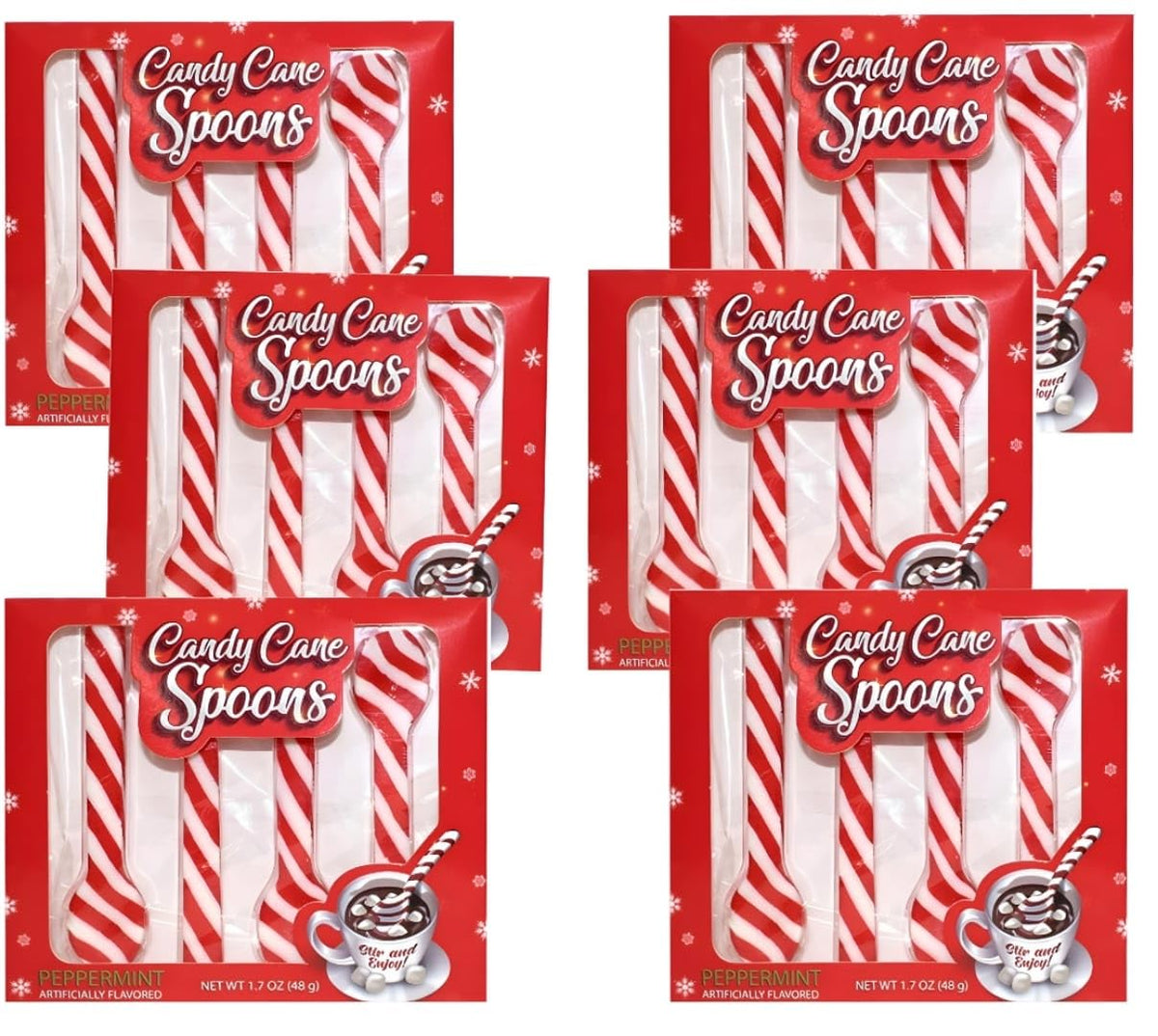 Peppermint Edible Candy Cane Spoons, 24 Count, 6 Boxes of 4 Spoons Each, Holiday Drink Stirrers, Stocking Stuffers