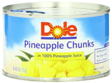 Dole Pineapple Chunks in 100% Pineapple Juice 8 Oz (Pack of 8)