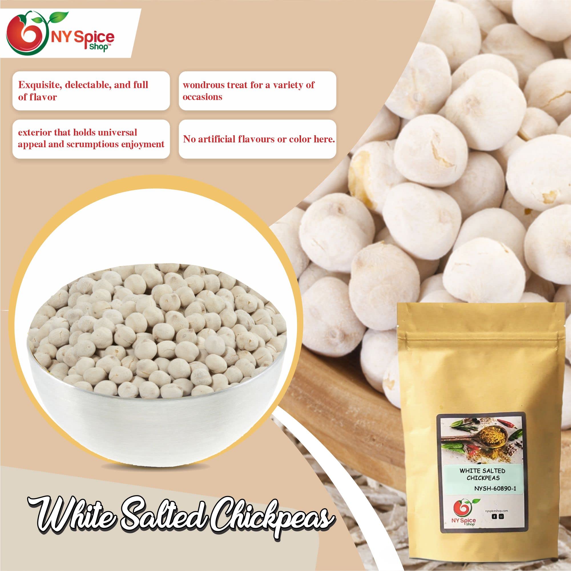 NY Spice Shop White Roasted Chickpeas - 1 Pound Crispy Crunchy Dried Chickpeas Roasted - Bulk Healthy Snacks