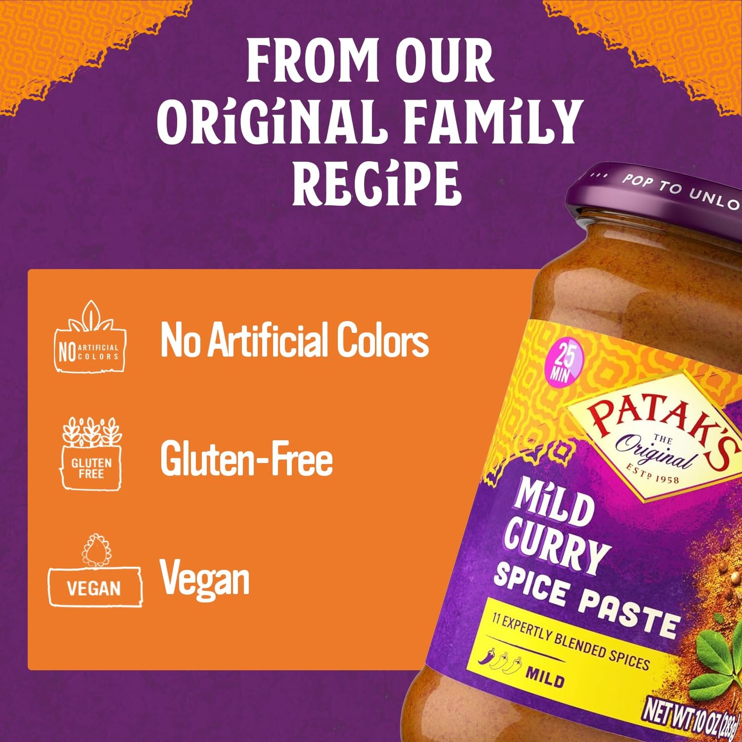 Patak’s Mild Curry Spice Paste - Mild Indian Cooking Paste with Freshly Ground Spices - Ideal for Chicken, Vegetables, and One-Pot Meals - Warm