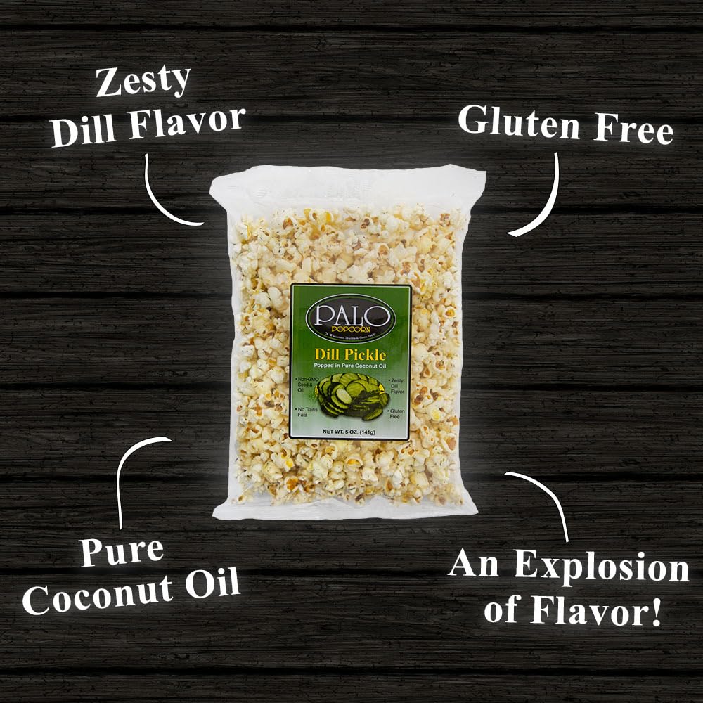Palo Popcorn Dill Pickle Popcorn, 5-ounce bags (Pack of 6)