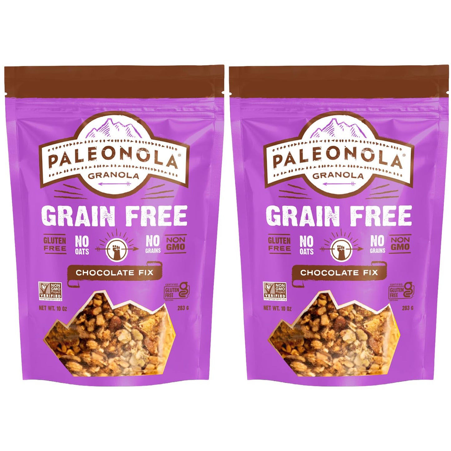 Paleonola Chocolate Fix Grain Free Granola, 10 Oz Resealable Bag (Pack of 2) - Grainless Paleo Granola Blended w/Dried Cranberries & Coconut, Organic