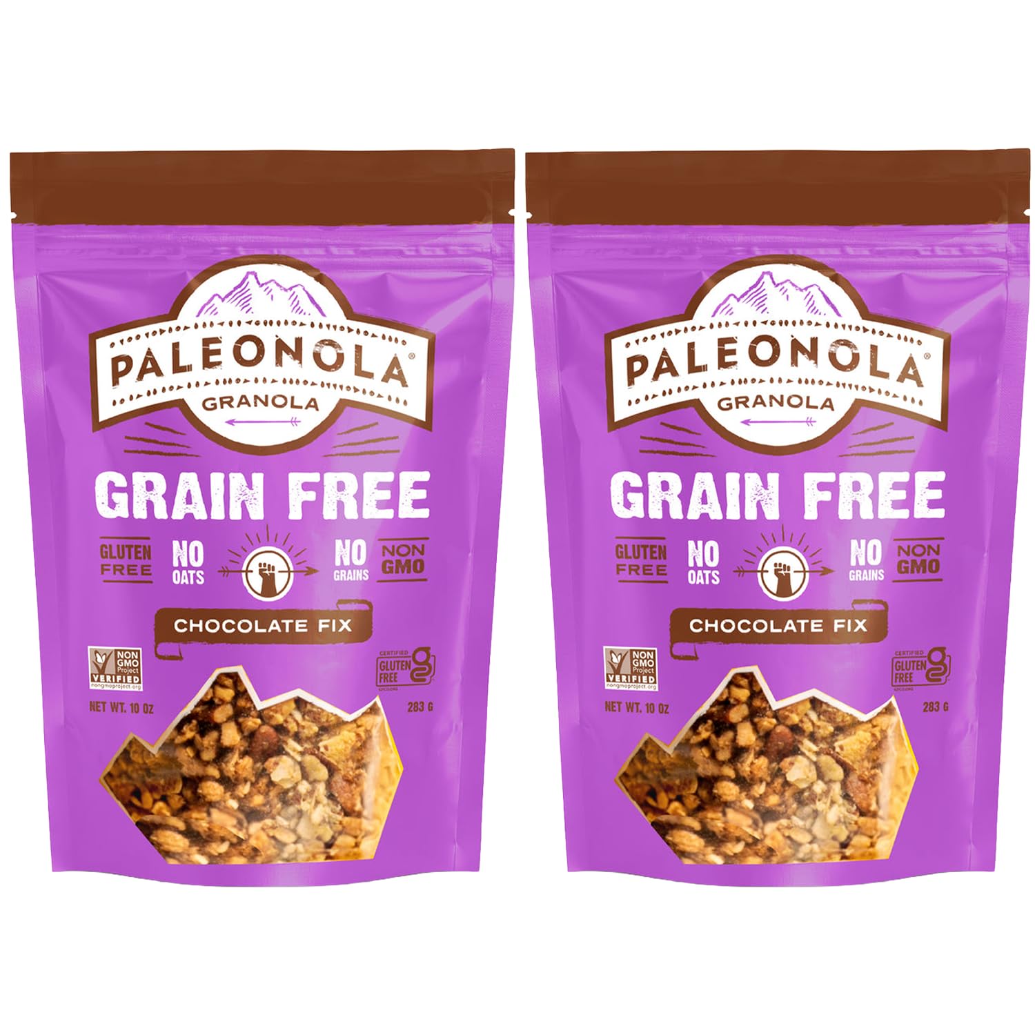 Paleonola Chocolate Fix Grain Free Granola, 10 Oz Resealable Bag (Pack of 2) - Grainless Paleo Granola Blended w/Dried Cranberries & Coconut, Organic