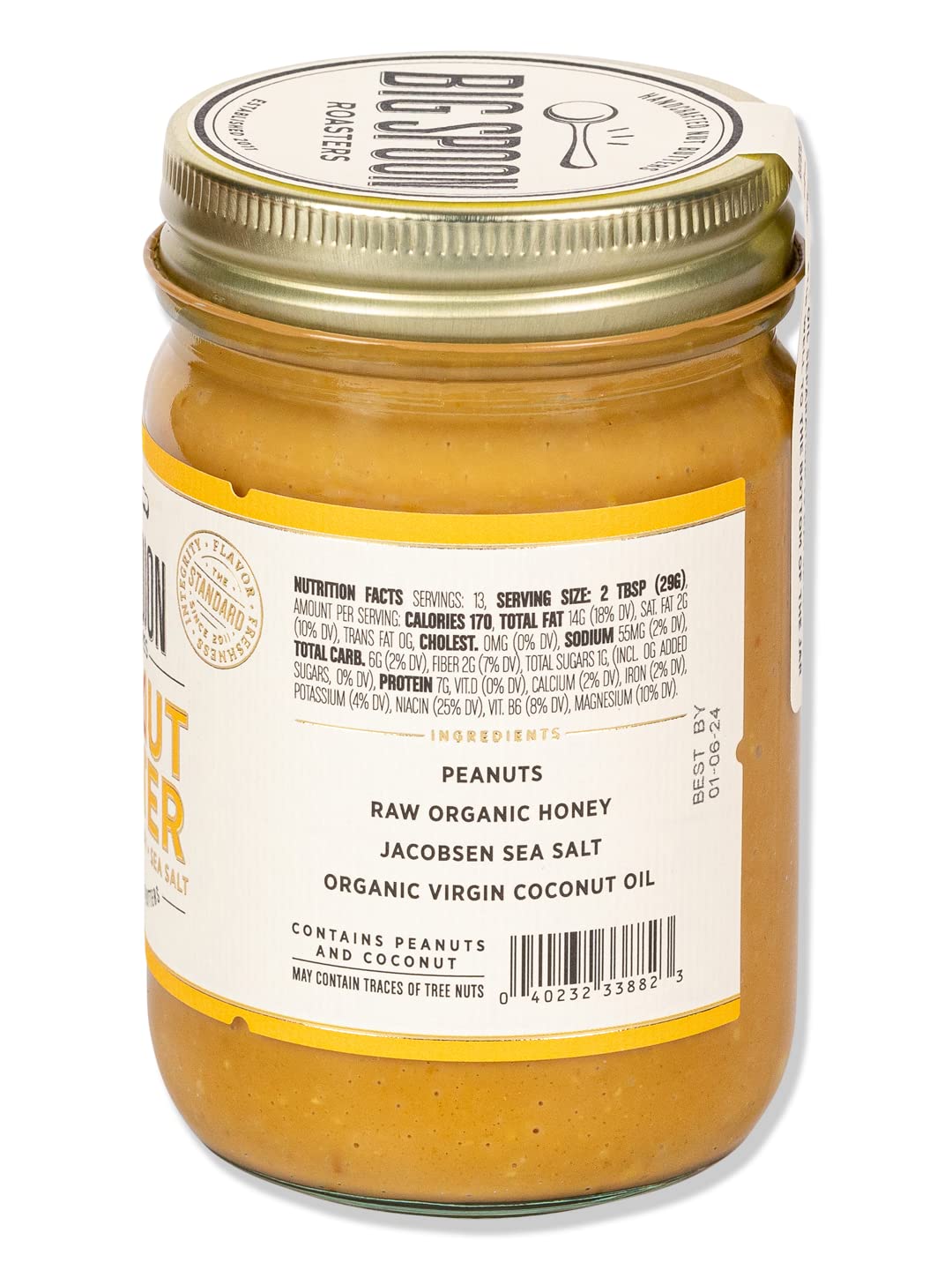 Big Spoon Roasters Peanut Butter with Wildflower Honey & Sea Salt - Low Sugar & Creamy Peanut Butter with Organic Raw Honey & Coconut Oil - Keto, Palm