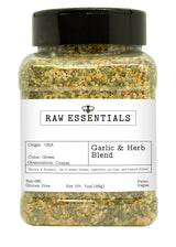 Raw Essentials Garlic & Herb Blend - Bold Garlic, Sesame & Lemon Peel Seasoning for Chicken, Vegetables & Rice Dishes - Non GMO, Gluten Free - 7 oz