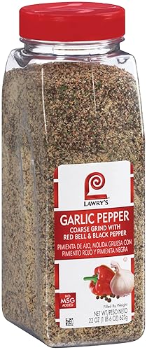 Lawry's Coarse Grind Garlic Pepper with Red Bell & Black Pepper, 22 oz - One 22 Ounce Garlic Pepper Seasoning with Parsley, Great on Beef, Seafood