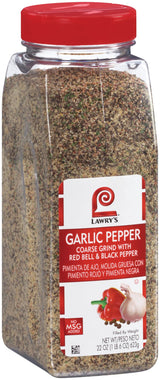 Lawry's Coarse Grind Garlic Pepper with Red Bell & Black Pepper, 22 oz - One 22 Ounce Garlic Pepper Seasoning with Parsley, Great on Beef, Seafood