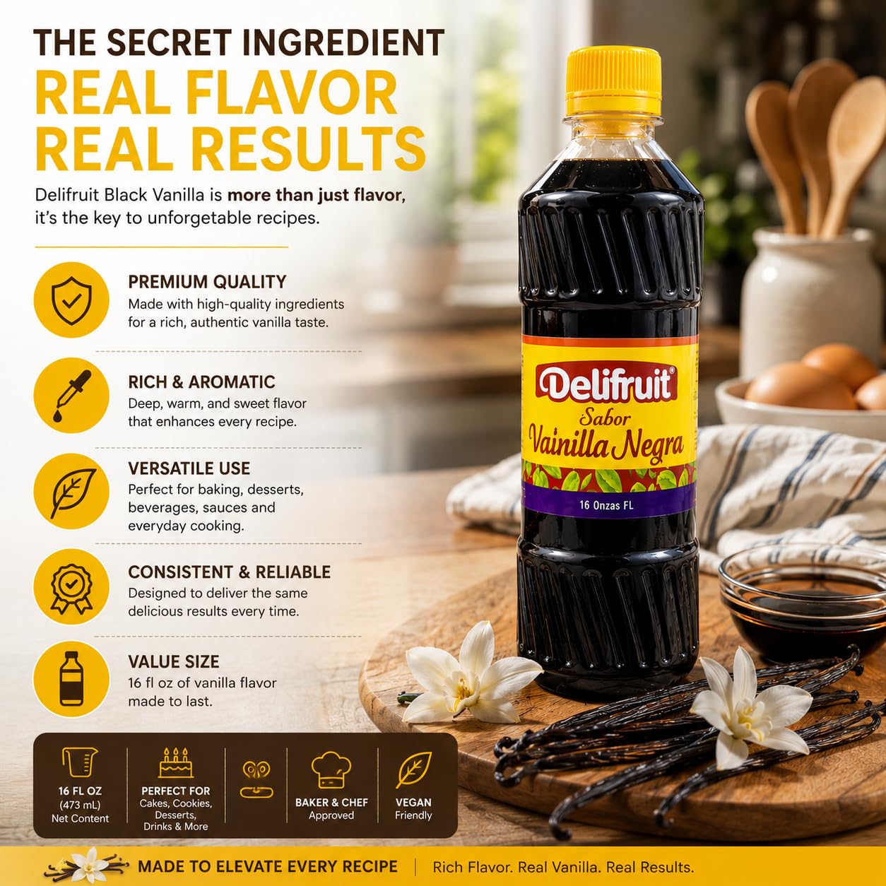 Delifruit Black Vanilla Extract From Dominican Republic 16 Oz.