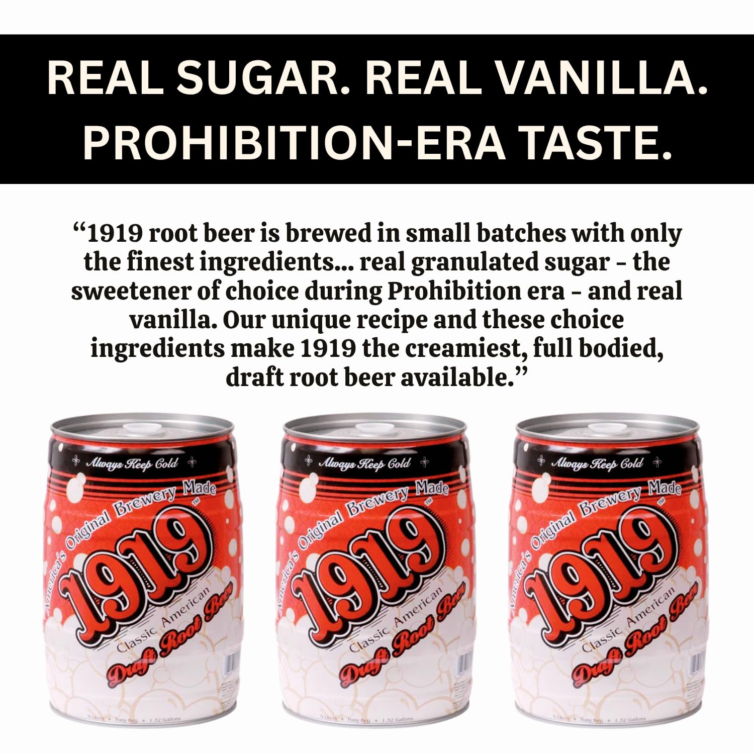 1919 Draft Root Beer Soda, 5 Liter Pony Keg, Caffeine-Free, Real Sugar and Real Vanilla, Small Batch, Creamy, Full Bodied, Family-Founded, Birthday
