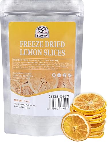 52USA Freeze Dried Lemon Slices, 3oz (85g), Dehydrated Lemon Slices for Teas, Infused Water, All Natural, No Additives, No Sugar Added, Dried Fruit