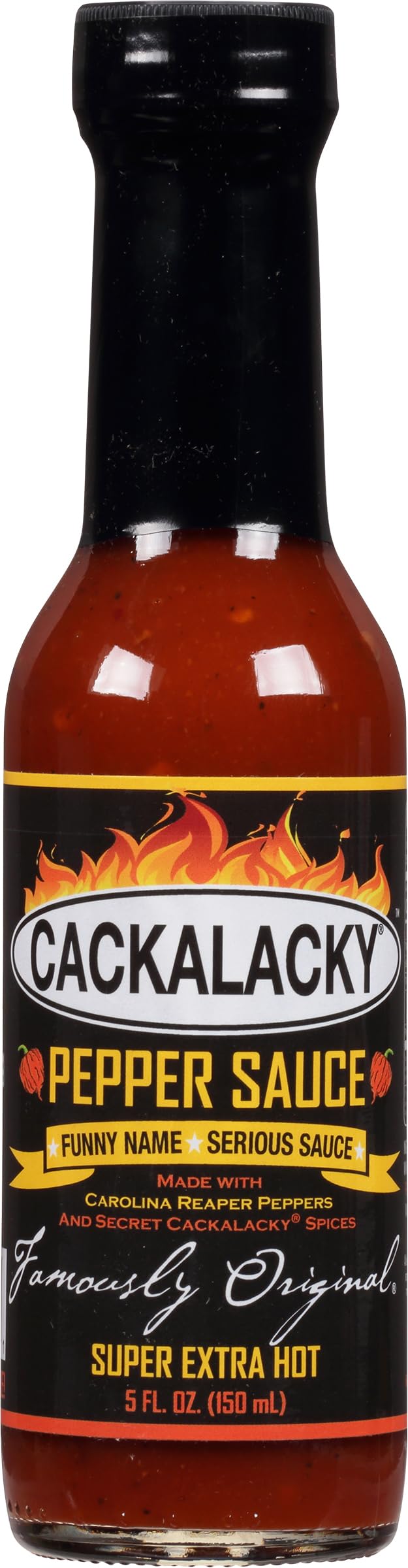 Cackalacky Famously Original Super Extra Hot Pepper Sauce - 5 oz Bottle - Extreme Heat for Grilling, Marinades & Fiery Dips