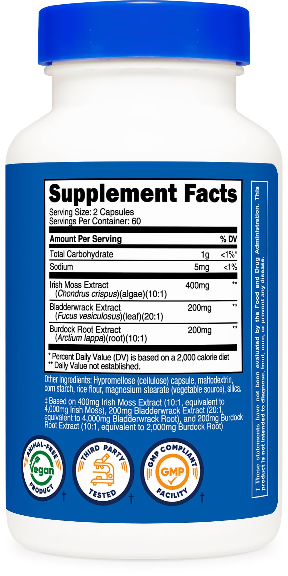 Nutricost Irish Sea Moss Extract 120 Capsules for 60 Servings Per Bottle - with Bladderwrack & Burdock Root, Vegan, GMO-Free