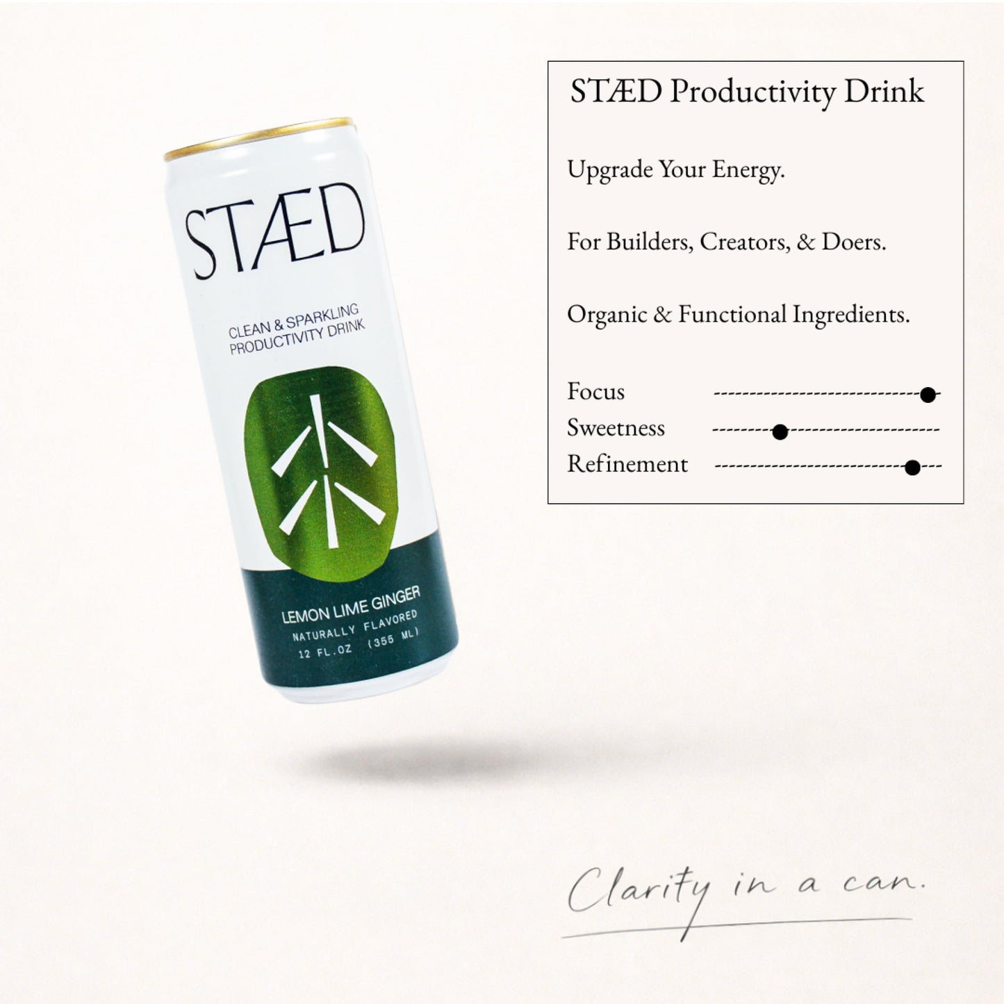 STAED Organic Energy Drinks, Clean Natural Productivity Drink with Cognizin® Citicoline & L-Theanine, Sparkling Functional Beverage, Clean Caffeine