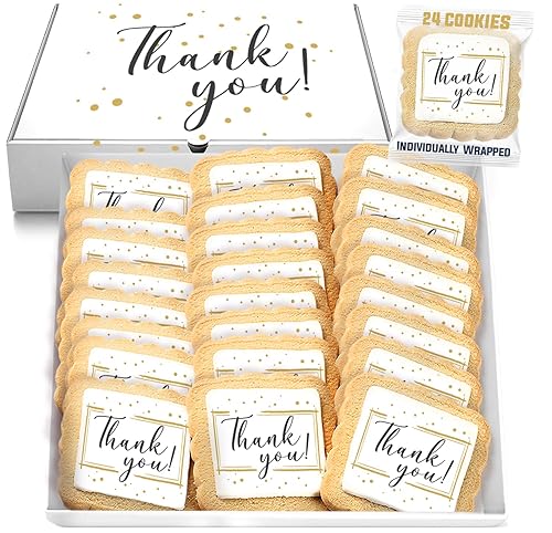 Thank You Cookies Gold Black Elegant Classy Appreciation Treats Party Favors Gift Basket for Teachers Employees Nurses | 24 Pack Individually Wrapped