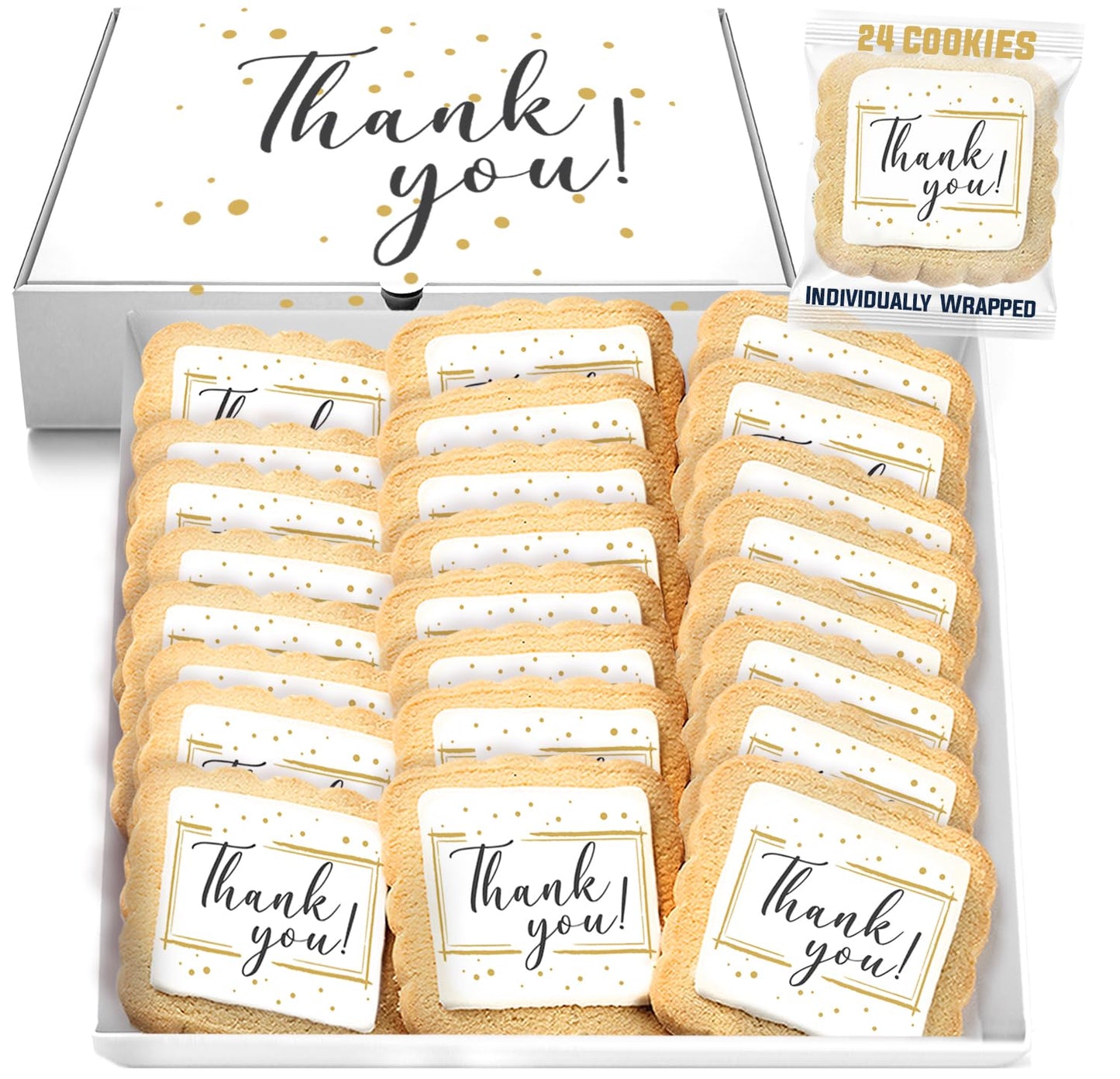 Thank You Cookies Gold Black Elegant Classy Appreciation Treats Party Favors Gift Basket for Teachers Employees Nurses | 24 Pack Individually Wrapped