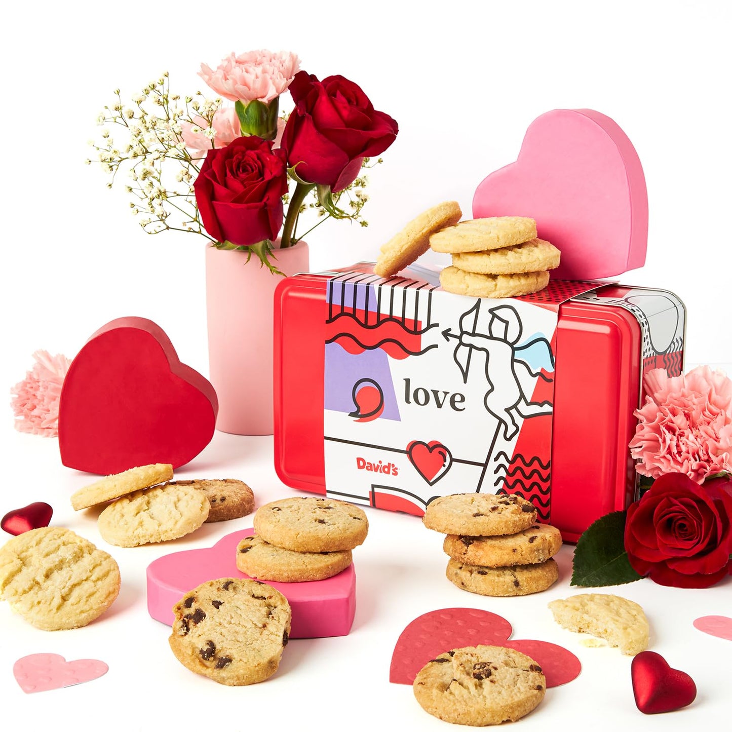David’s Cookies Shortbread Cookies in Sweet Sampler Tin - Original and Chocolate Chip Shortbread Cookies in a Love-Themed Gift Tin - Gourmet Food Gift